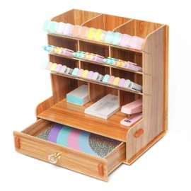 EXERZ Wooden Desk Organiser - Multifunction Desktop Tidy with Drawers. 5 Tiers, Spacious for Stationary, Office, Art Pen and Brushes, Paper and Mail. Wooden Storage Caddy.