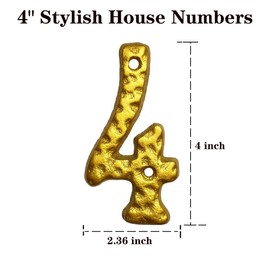 4" Golden Hammered Cast Iron House Numbers | Stylish Home Address & Mailbox Numbers | Solid & Weather-Resistant/Golden/Number 4
