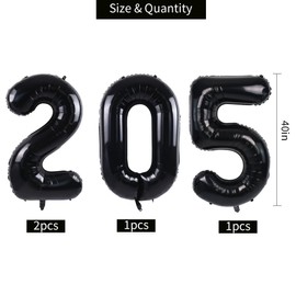 TONIFUL 2025 Graduation Balloons 40 Inch Black Aluminum Foil Mylar Number Balloons for Graduation Party Decorations Class of 2025 Christmas Anniversary 2025 Party Supplies