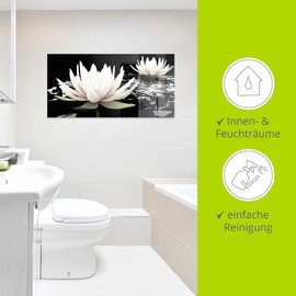 ARTland T9NL Wall Decoration Glass Picture Wall Picture Glass Picture One Piece 20 x 20 cm Square Asia Botany Flowers Flowers Lotus Flower Water Lily Modern Black White