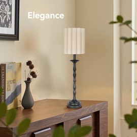Folux Vintage Black 28.9'' Tall Scalloped Table Lamp Pack of 2, Rustic/Farmhouse Buffet Lamp, Bamboo Lamp Joint Base, for Living Room Bedside Side Table