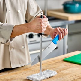 Soro Essentials- 14" Round Magnetized Stainless Steel Premium Sharpening Steel With Black Plastic Handle- Sharpening Steel Sharpening Rod Knife Sharpeners Knife Sharpening Steel for Restaurants