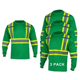 FONIRRA High Visibility Shirts for Men 3 Pack Reflective ANSI Class 2 Hi Vis Safety Construction Work T Shirt Long Sleeves