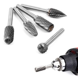 Bestgle Set of 5 6X10MM Cutting Head Tungsten Carbide Double Cut Rotary Carving Burr Set with 6mm Shank for DIY Woodworking Metal Polishing Engraving Drilling
