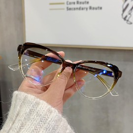 TECH-LINE-DIRECT FASHION ACCESSORIES Anti-blue Light Cat Eye Optical Glasses Women Clear Lens Classic Glasses Frames (Brown/Clear Frame + Clear Lens)