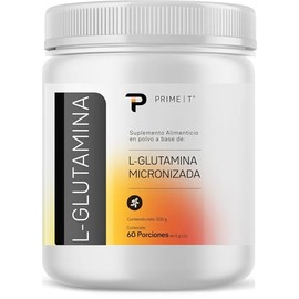 Primetech GLUTAMINA en polvo micronizada, 300 gr, 60 porciones de 5 gramos un aminocido alta pureza sin sabor sin aditivos                            