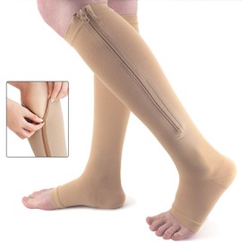 Ailaka Zipper Compression Socks 15-20 mmHg for Women & Men, Knee High Open Toe Varicose Veins Hosiery for Edema, Swollen