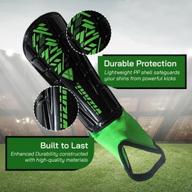 Vizari Malaga Espinilleras de fútbol para niños | Equipo de fútbol para niños y niñas | Equipo protector de fútbol | Correas ajustables, negro, verde, (Black/ Neon Green), XX-Small