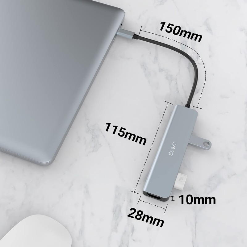 JESWO USB C HUB, 6 en 1 Adaptador Multipuerto USB
