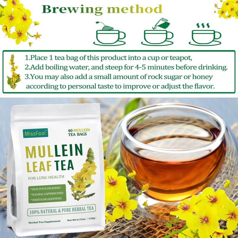 Mullein Leaf Tea, Mullein Leaf Tea Bags for Respiratory, Natural
