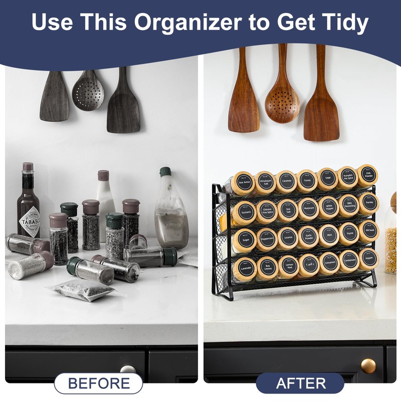 AOZITA Spice Rack Organizer for Cabinet, 28 Empty Spice Jars