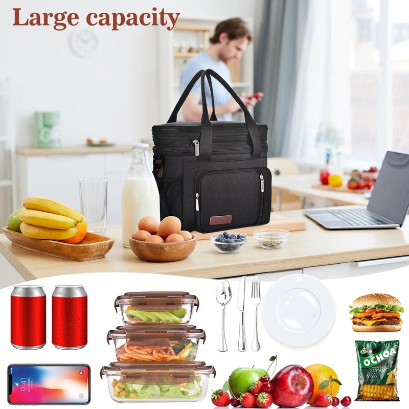 LOKASS Lunch Box for Women-Double Deck Insulated Adults Lunch Bag