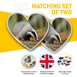 2 x Heart Stickers 7.5 cm - Badger British Wild Animal Fun Decals for Laptops,Tablets,Luggage,Scrap Booking,Fridges, #15811