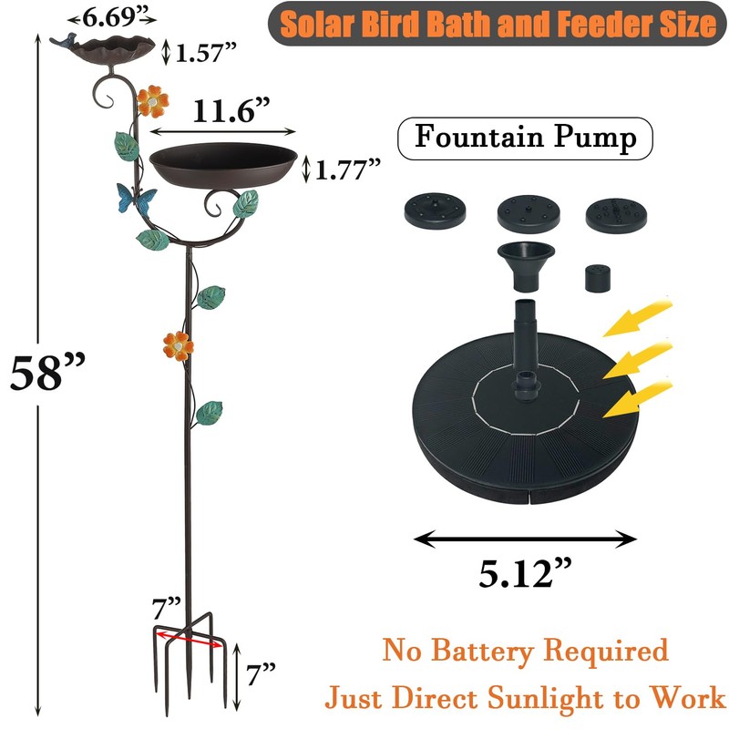 Aifeorzo Free Standing Solar Bird Bath, 58" Tall Decorative Birdbath