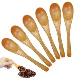 Small Wooden Spoons, 6 Pieces, Natural Wooden Tea Spoon, Handmade Honey Spoon, Wood for Coffee, Tea, Dessert, Ice Cream
