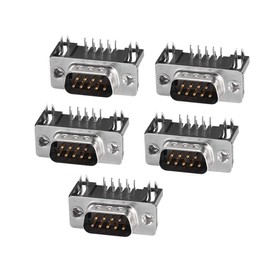 sourcing map D-sub Connector Male Plug 9-pin 2-row Right Angle Port Terminal Breakout for Mechanical Equipment Black Pack of 5