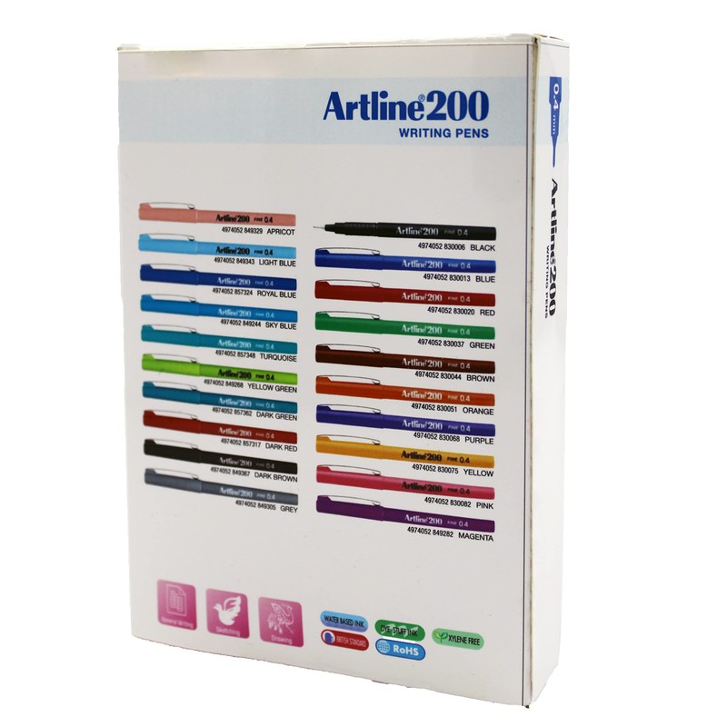 Artline 200 Fineliners Technical Drawing Pens - Pack 20
