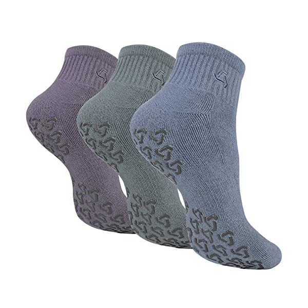 Ozaiic Non Slip Grip Socks for Yoga Pilates, Anti-Skid Hospital Trampoline Bikram Socks with Cushion Grayblue Green Blue X-Large