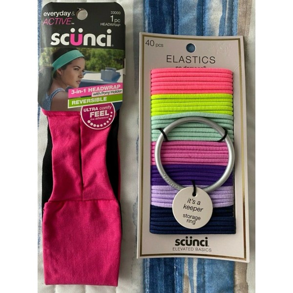 Scunci Hair 3-in-1 Headwrap and 40 pieces Elastics Lot of