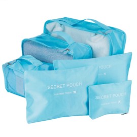 6-Piece Set Clothes Sorting Bag Luggage Packaging Organiser with Storage Bag for Travel Nylon Cloth Lightweight (BLUE)