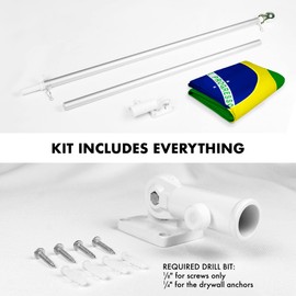 Flag Pole 6Ft Silver & Brazil Brazilian Flag 3x5FT Double Sided Embroidered By G128