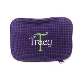 Monogrammed Waffle Cosmetic Bag with Name and Initial (Purple)
