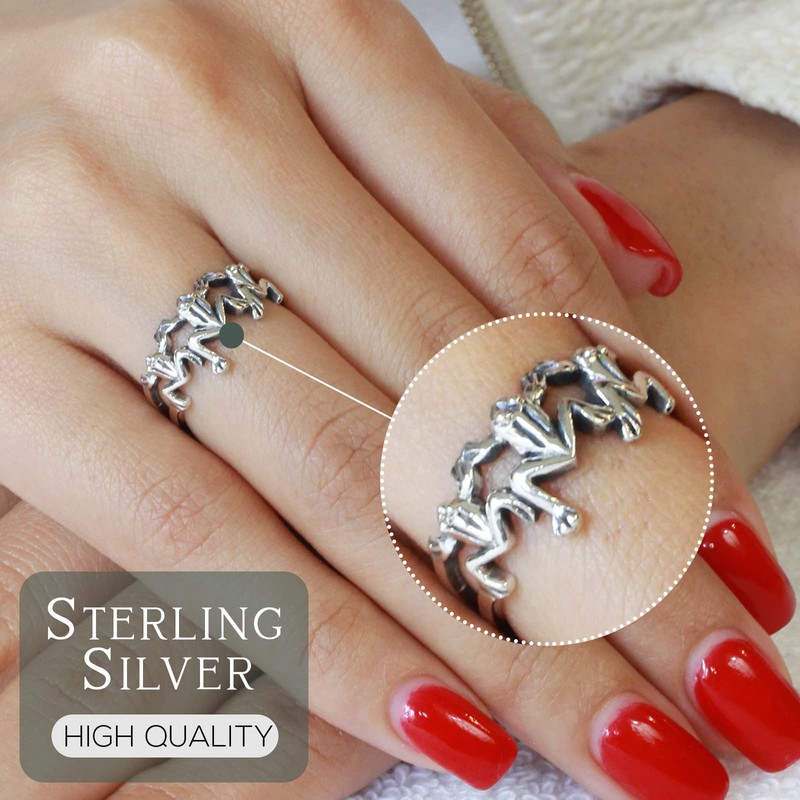Sterling Silver Three Little Frogs Ring Size 3
