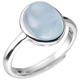 NicoWerk SRI1030 Women's Silver Ring Aquamarine 925 Sterling Silver with Stone Oval Sea Blue Smooth Shiny Unusual Filigree Curved Elegant, Silver
