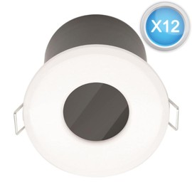 firstchoicelighting Set of 12 White GU10 Fire Rated Recessed Downlights, IP65 Bathroom Kitchen Ceiling Spots, LED Compatible