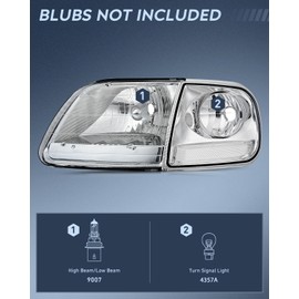 Nilight Headlight Assembly Compatible with 1997 1998 1999 2000 2001 2002 2003 Ford F-150 Expedition Chrome Housing