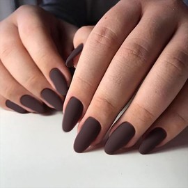 Brown Press on Nails Short Almond SWEKKE Fake Nails Full Cover Brown Solid Color False Nails with Nail Glue Acrylic Nails Matte Glue on Nails Manicure Artificial Nails for Women Girls 24Pcs