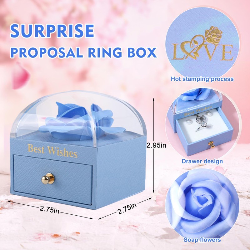 muchly Rose Ring Box，Proposal ring box rotates 360 degrees. Square