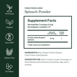 Eclectic Herb - Spinach Powder Supplement | Nutritional Support, Vitamins + Minerals | Superfood Powder + Daily Greens Drink Mix | USDA Organic, Non-GMO, Vegan (3.2 oz | 90 g)