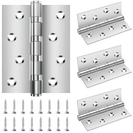Pack of 4 Hinges Heavy Duty 100 x 76 x 13 mm, Bolatus Hinges Foldable Silver with 8 Holes, Door Ball Bearing Hinges Stainless Steel with Screws, Hinges for Solid Doors, Garden Gate, Indoor, Outdoor