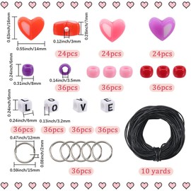 SOFPLATE 1 Box 360Pcs Mother's Day Bracelet Making Kit Pony Beads Letters Red Pink Purple Heart Acrylic Beads Holiday Beads Kit with Leather Cords for Jewellery Making Supplies DIY Keychain Bracelets