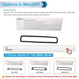 MbuyDIY 3rd Third Brake Light Gasket Seal Compatible with 2002-2008 Dodge Ram 1500, 03-09 Ram 2500 3500 High Mount Stop Lamp Assembly, Single-Sided Adhesive