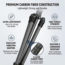 TONYBOO Carbon Fiber Tripod with 360° Ball Head, 63" Lightweight Travel Camera Tripod, 2-in-1 Compact Monopod Stand for DSLR, Heavy Duty Professional Shooting Tripod for Outdoor Hiking Photography