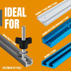 POWERTEC 71068 T Track Knob Kit with 1/4-20 by 1-1/2" Hex Bolts and Washers, Set of 10 T Track Bolts, T Track Accessories for Woodworking Jigs and Fixtures