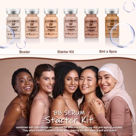 BB Facial Glow Foundation Serum Starter Kit Combined With Niacinamide and Peptides To Even Skin Tone Anti-Aging Set, 0.27oz 6 Vials Color Changing Foundation