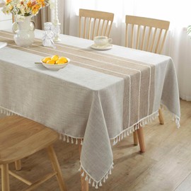 Cenebonxy Rustic Table Cloth Rectangle Table Cloths, Cotton Linen Tablecloth, Farmhouse Rectangle Tablecloth for Kitchen Dining Room, 55x86 Inches, Coffee Lines