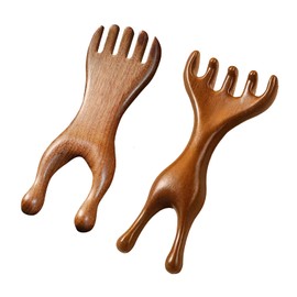 AGLOO 2PCS Manual Scalp Massager -Wood Head Scratcher for Stress Relax, Sandalwood Massager Tool for Scalp, Eye, Nose,Facial, Neck, Shoulder - Five Claw Gua Sha Comb for Men Women