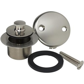 AB&A 60264 Tub Drain Trim Kit with Push eN Lift Stopper, Two-Hole Overflow Plate, and Press-In Strainer Cover, Satin Nickel