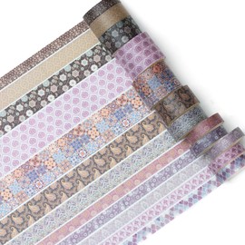 Songdao 12 Rolls Exotic Charm Washi Tape Set Floral Arts Adhesive Tapes Geometric Garden Decorative Masking Tape Sets for Craft, Kids, Scrapbook, DIY, Gift Wrapping (Amethyst Elegance)