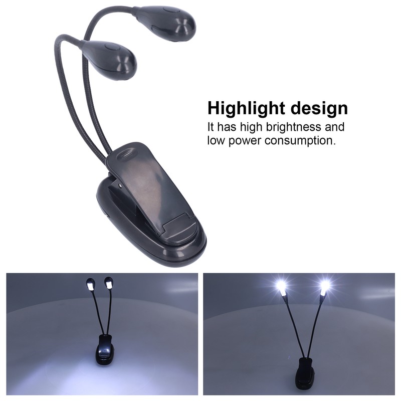LED Book Light Eye Protecting 360° Rotatable White Light Double