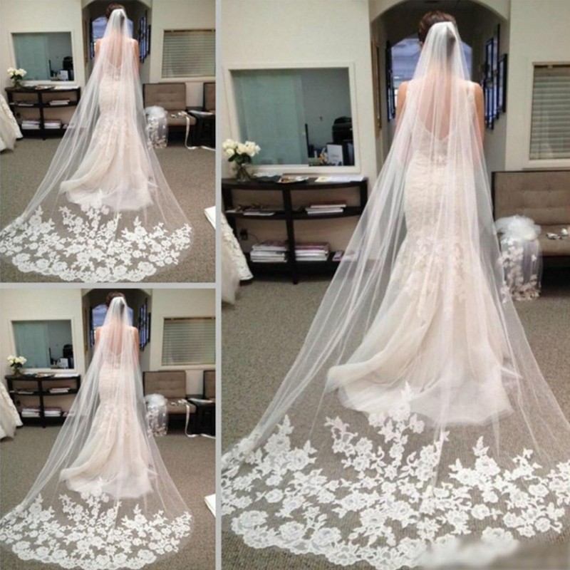 3 Meter Bridal Veil Lace Applique Metal Comb Fixing Ultra