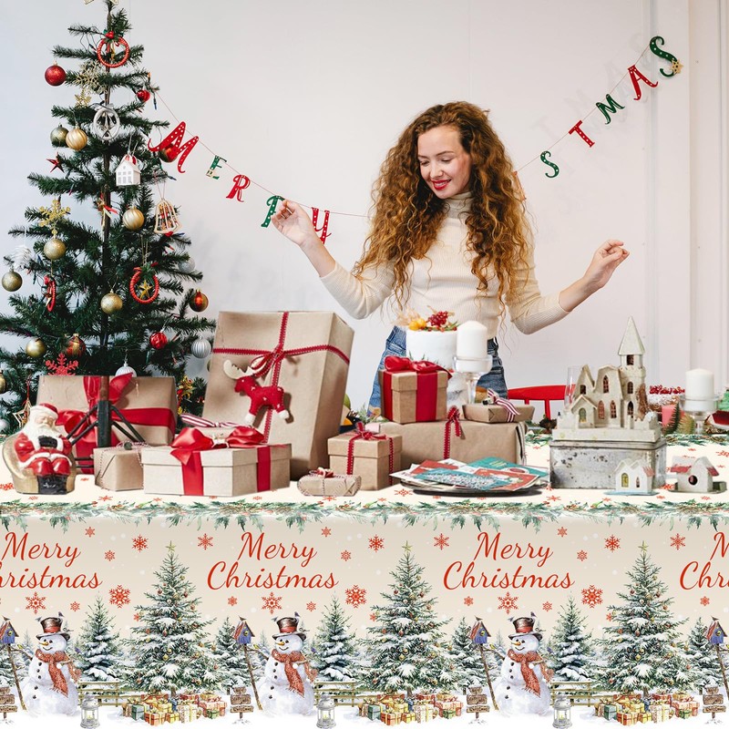 3 Pcs Christmas Snowman Tablecloth Christmas Decorations Xmas Tree Party
