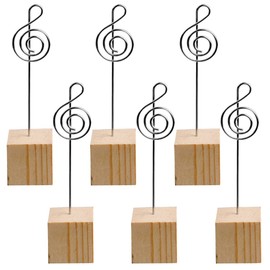 6 Pieces Place Card Holders Music Shape Table Card Holders Table Number Holders Table Number Stand Photo Holder Pictures Stand Clips Mini Name Card Holder with Wooden Square Base