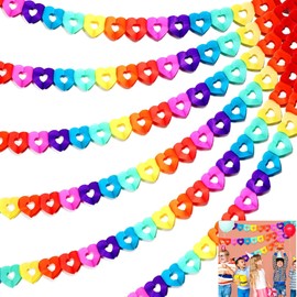 GAVIK Colorful Rainbow Heart Banner - 60 Feet Party Paper Garland for Birthday Party Decorations
