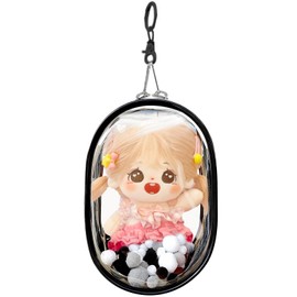 seimeinoki Plush Pouch, 7.9 inches (20 cm), Transparent Bag, Large Plush Storage Bag, Doll Storage, Pain Bag, Clear Pouch, Push Out Goods, Pouch, Outing, Showing Bag, Pom Pom Ball and Key Holder, Long