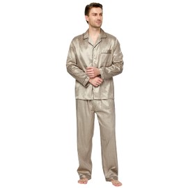 TONY & CANDICE Men's Classic Satin Pajama Set Sleepwear (Coffee, XX-Large)